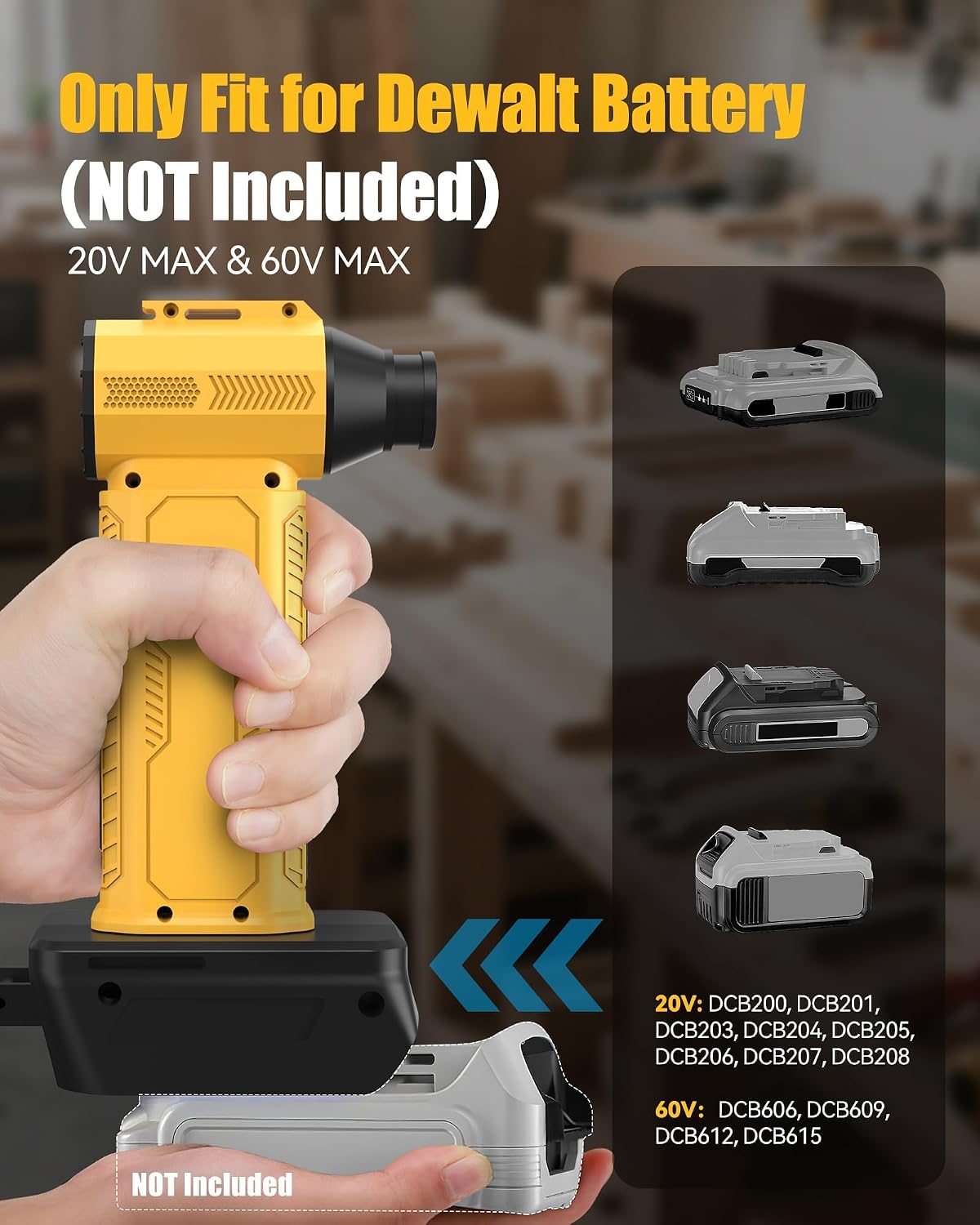 Turbo Air Duster Compatible with DEWALT 20V/60V MAX Batteries, 4-Speed Electric Blower, Battery Not Included