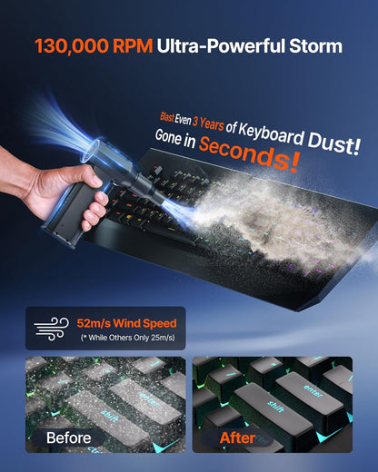 130,000 RPM Electric Air Duster, High-Speed Cordless Compressed Air Blower